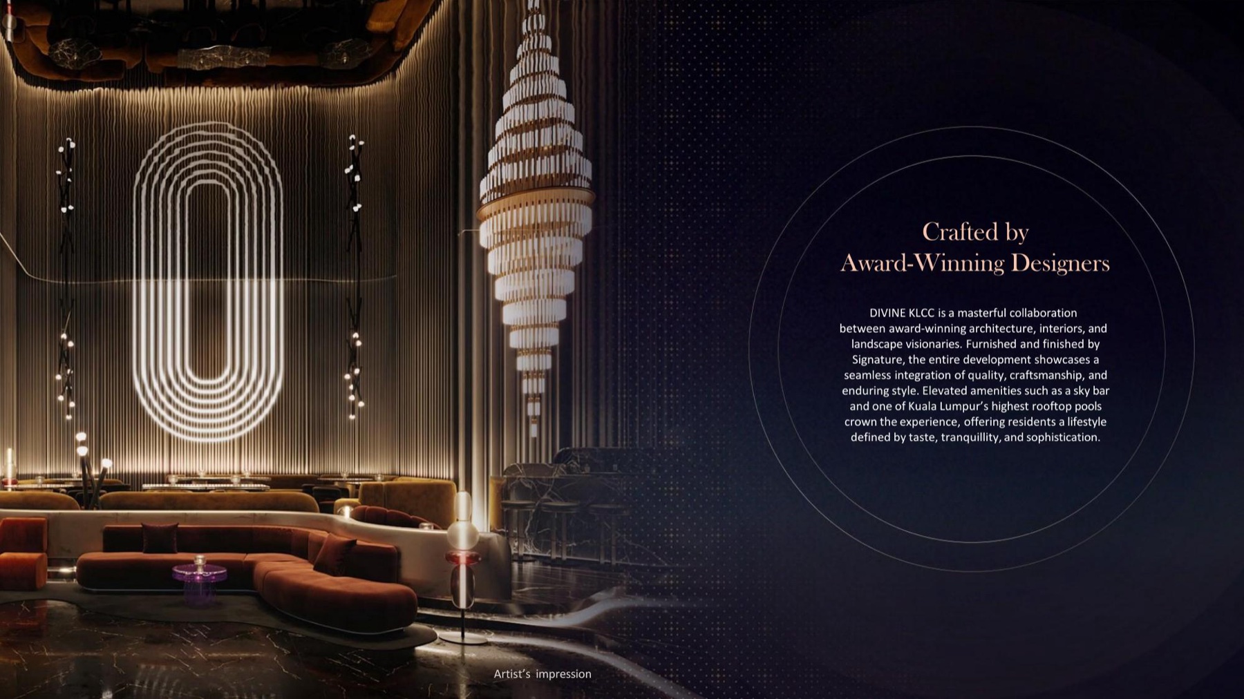 Divine KLCC — crafted by award-winning designers; designer lounge furnished by Signature (sales gallery, artist's impression)