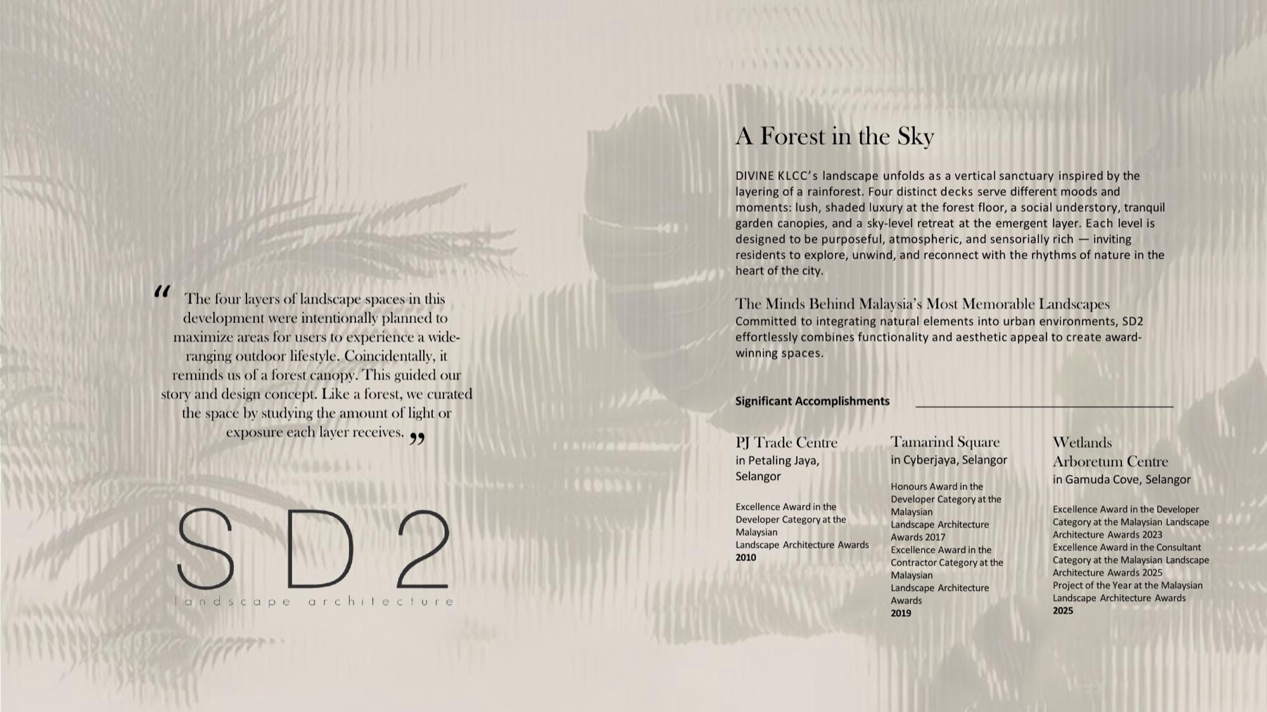 SD2 landscape — a forest in the sky across four layered decks; PJ Trade Centre, Tamarind Square, Wetlands Arboretum Centre