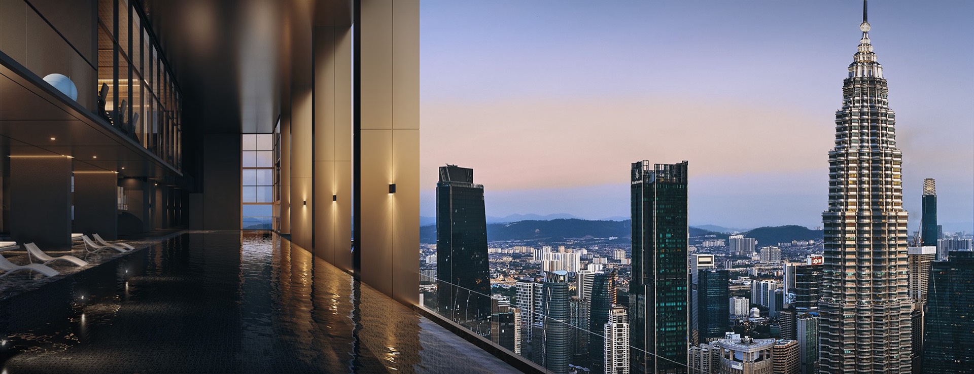Sky pool deck at Level 80 of Divine KLCC with a panoramic KLCC view