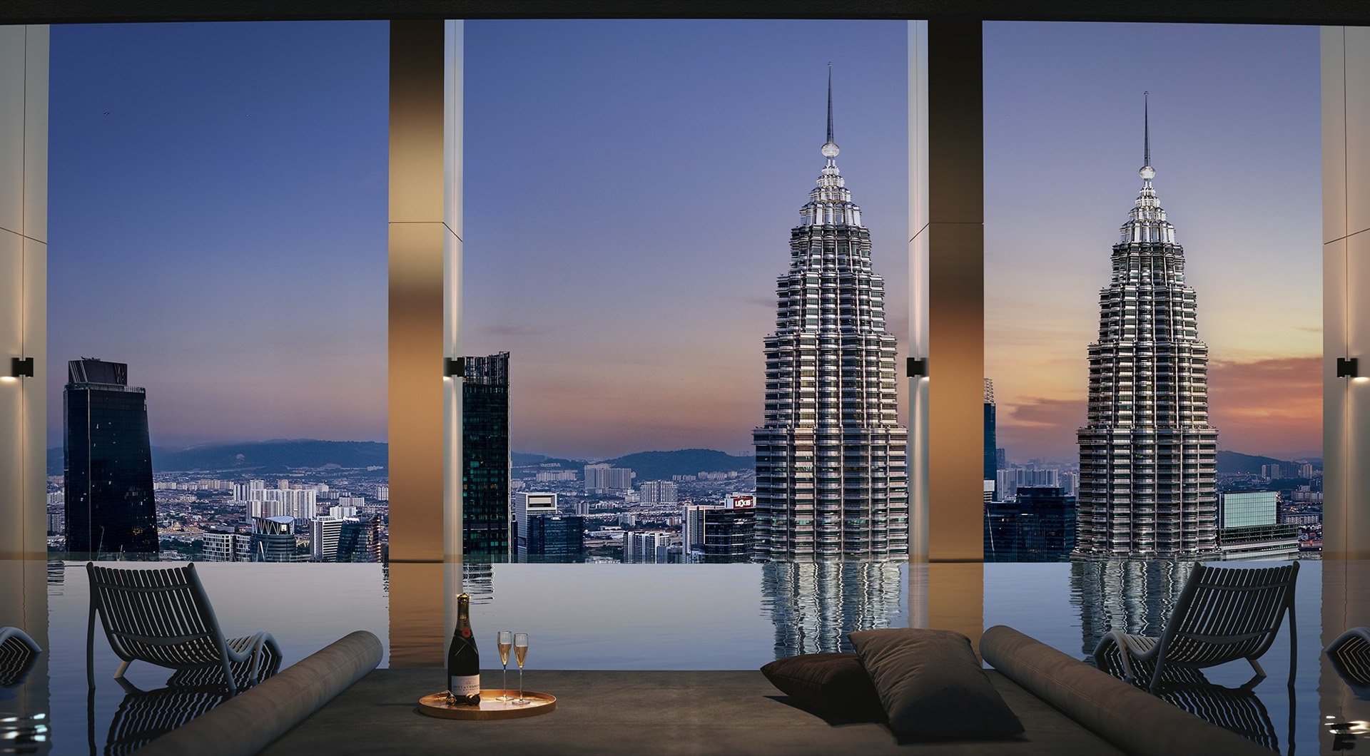 Infinity Lap Pool at Level 80 of Divine KLCC overlooking the KLCC skyline