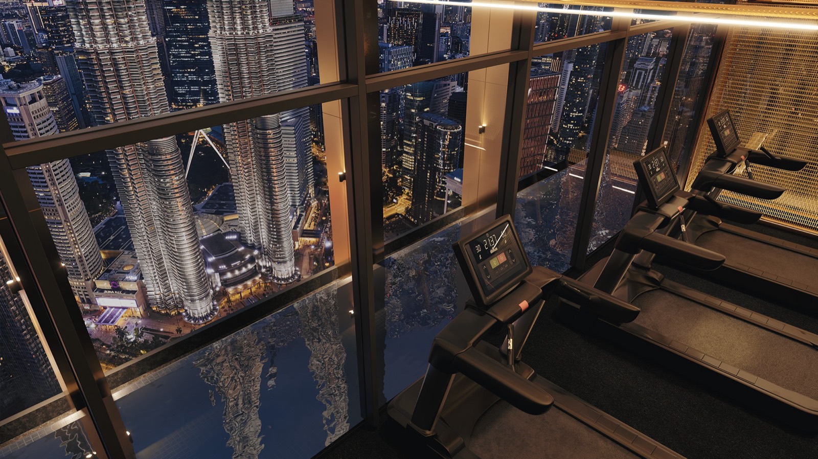 Sky gymnasium overlooking the infinity pool at Divine KLCC