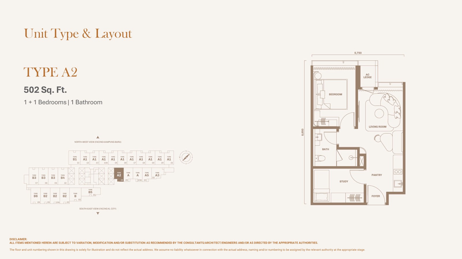 Divine KLCC Type A2 floor plan, 502 sq ft layout
