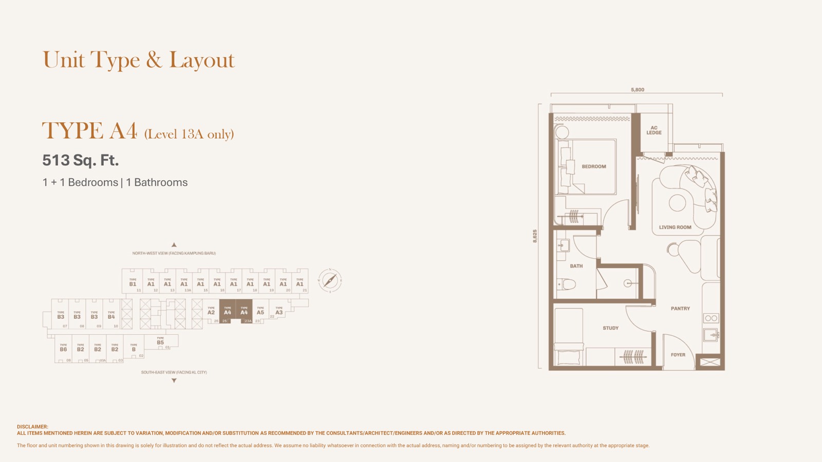 Divine KLCC Type A4 floor plan, 513 sq ft layout