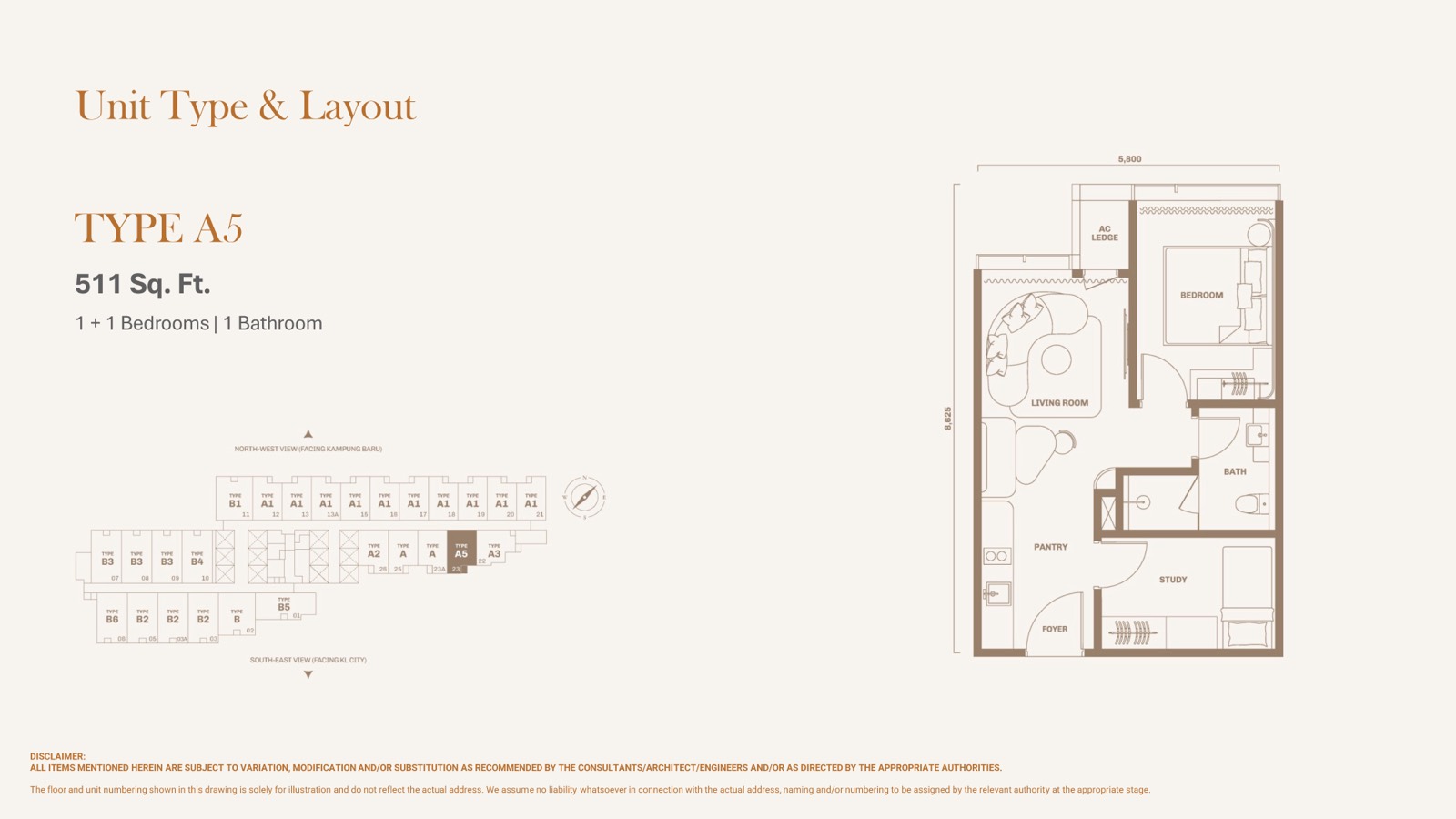 Divine KLCC Type A5 floor plan, 511 sq ft layout