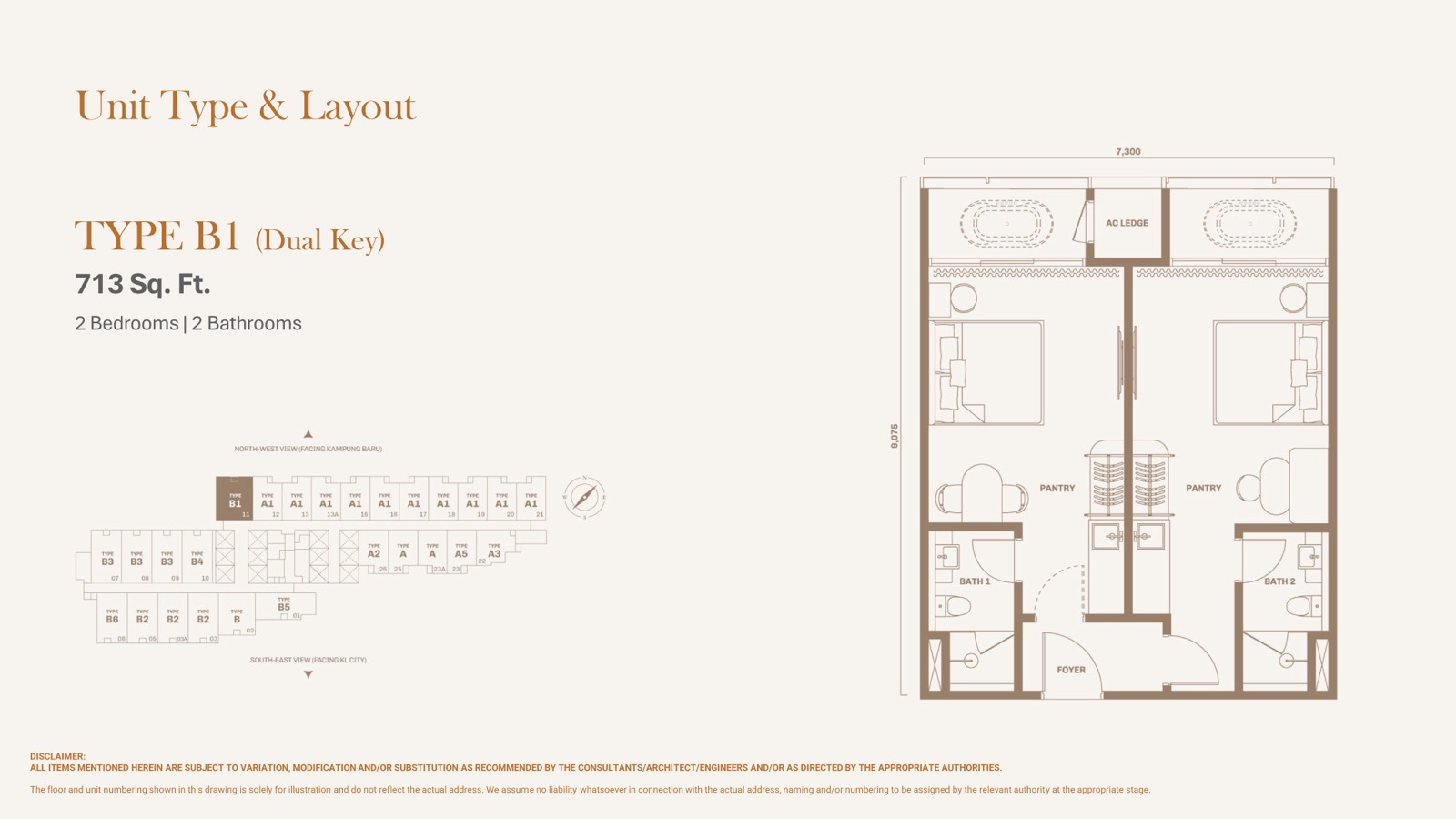 Divine KLCC Type B1 floor plan, 713 sq ft layout