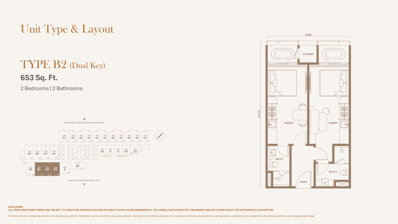 Divine KLCC Type B2 floor plan, 653 sq ft layout