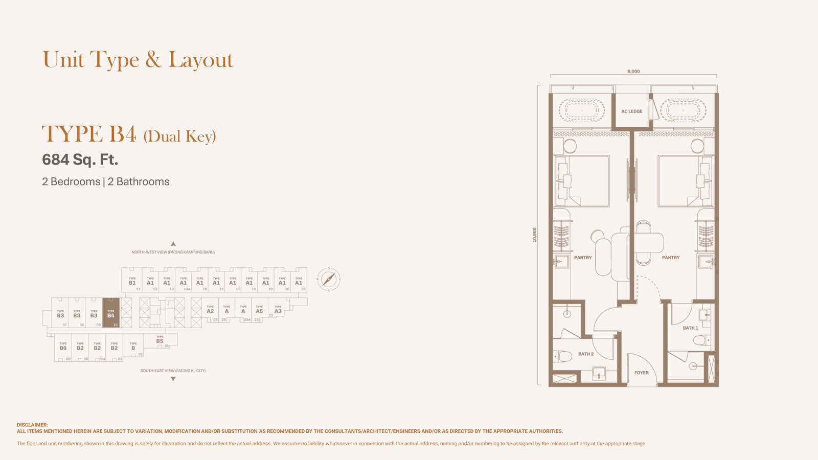 Divine KLCC Type B4 floor plan, 684 sq ft layout