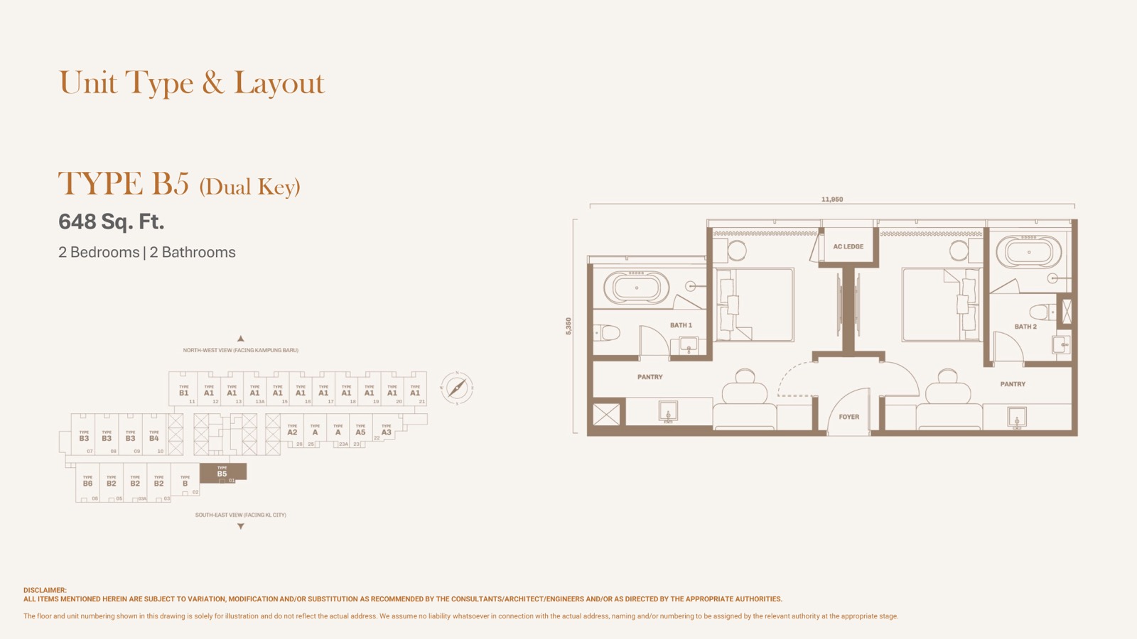 Divine KLCC Type B5 floor plan, 648 sq ft layout