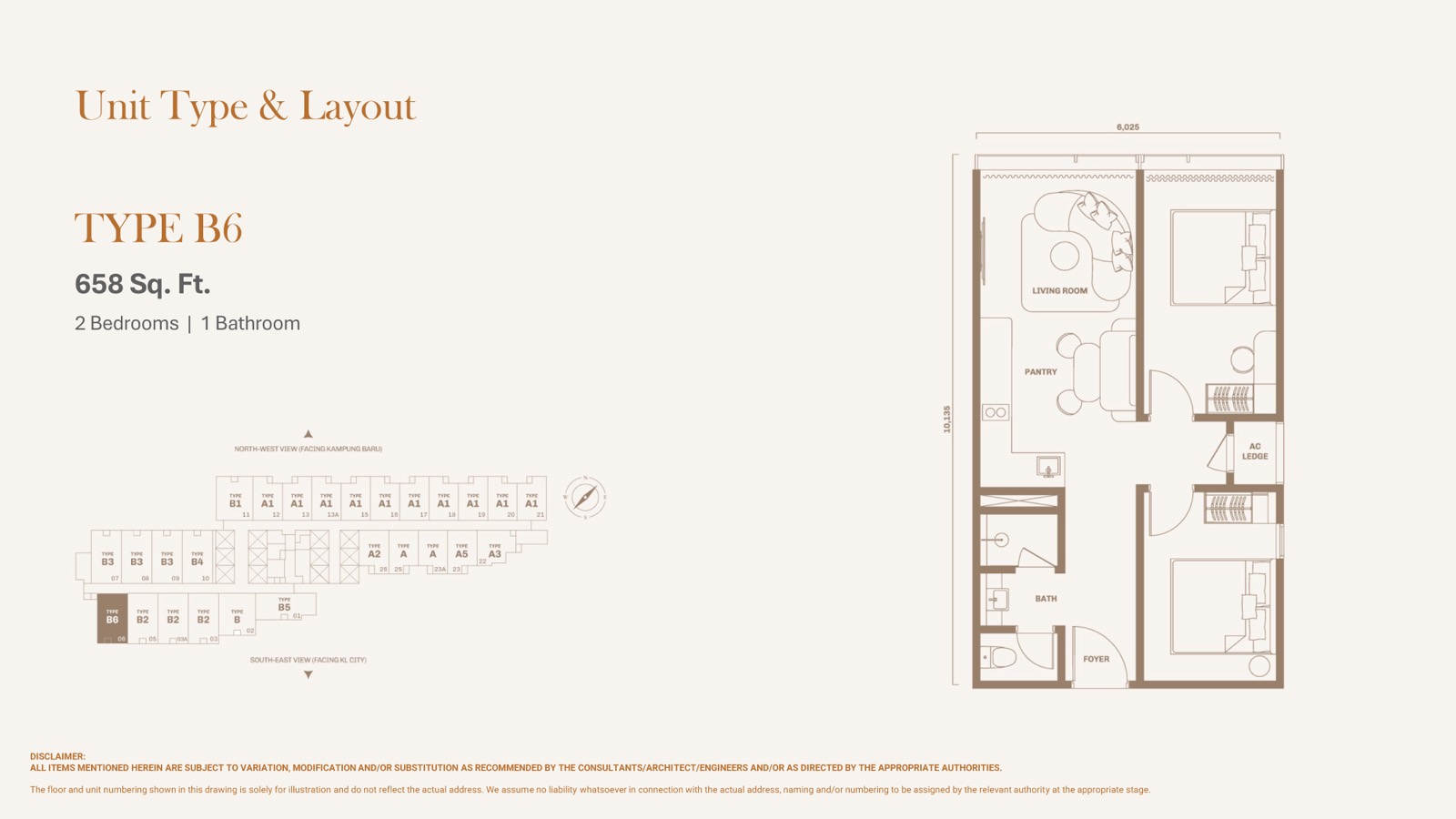Divine KLCC Type B6 floor plan, 658 sq ft layout