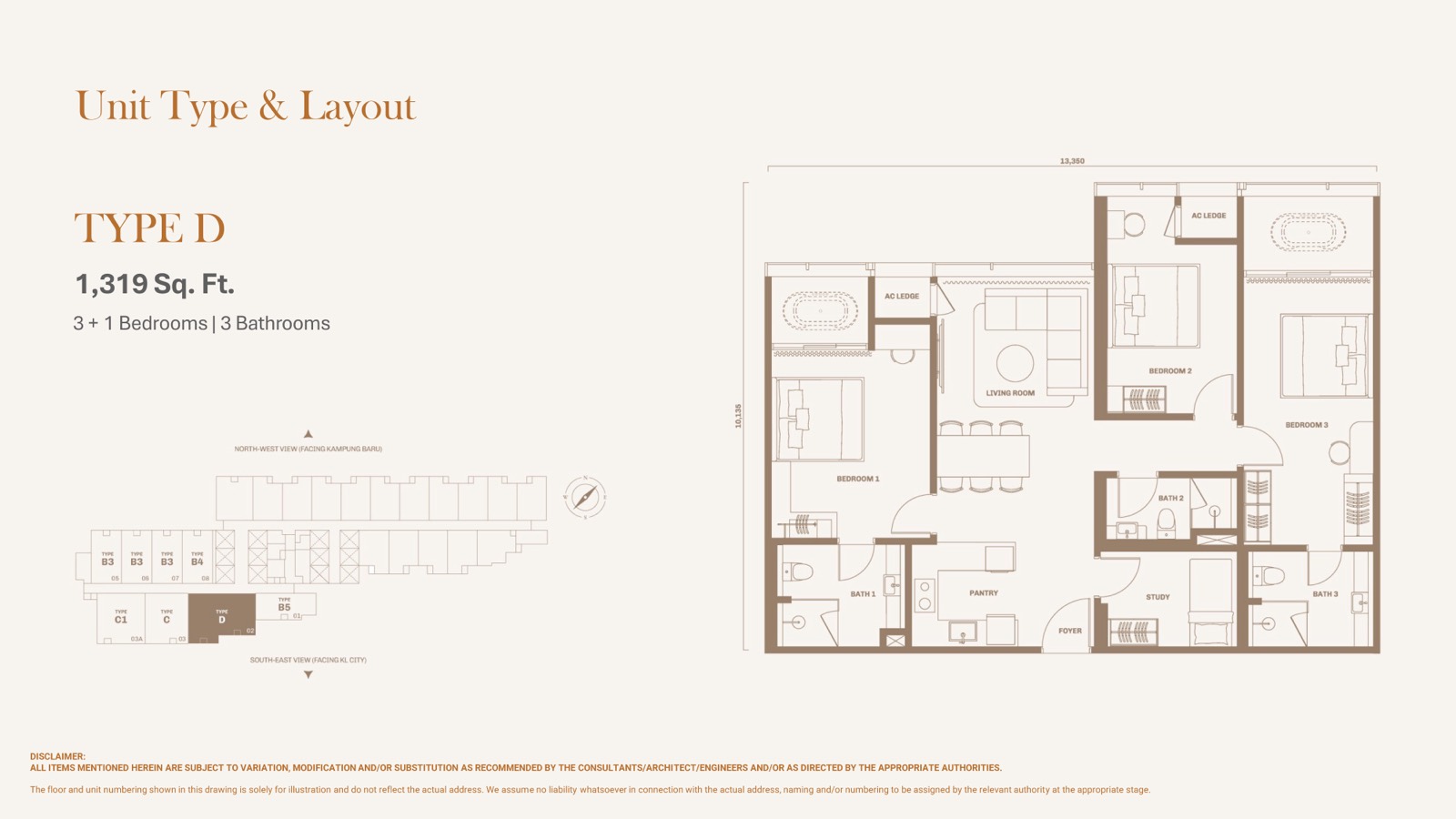 Divine KLCC Type D floor plan, 1319 sq ft layout